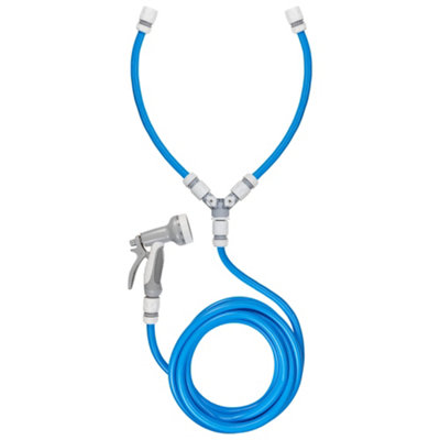 Hot and Cold Dog Shower Kit - 5M Garden Hose with Valves and Hose Gun Various Spray Patterns