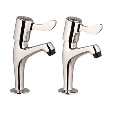 Hot Cold Long Lever Kitchen Sink Pillar Taps Chrome Plated 1/2" Outlet ...