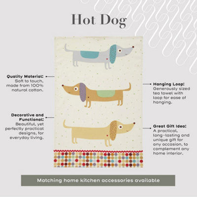 Hot Dog Animal Print 100% Cotton Tea Towel - 4