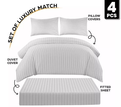 Hotel Quality Duvet Quilt Cover Set 4Piece Bedding Set Single Double King Super King Size Duvet Set with Pillowcases