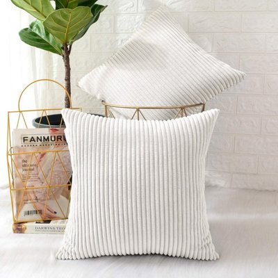 Hotel Quality Filled Cushion Pads with White Velvet Cushion Covers Anti Allergic Velvet Stripe Filled Cushions Pack Of 2