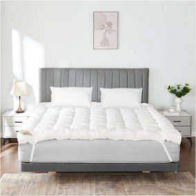 Hotel Quality Mattress Topper Double Bed 10Cm, Fluffy Quilted Mattress Toppers Elasticated Corner Straps, 4" Inches -137 X 190 Cm