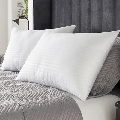 Hotel Quality Pillows 2 Pack Satin Stripe Luxury Filled Soft Bounce Back Plump - 3