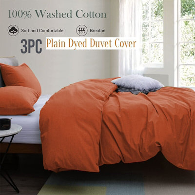 Hotel Quality Reversible 3-Piece Plain Dyed Duvet Cover Set Super Soft Quilt Cover With Pillowcase