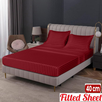 Hotel Quality Stripe Fitted Sheet 40cm Extra Deep Luxury Bedroom Anti Allergic King Size Bed Sheet