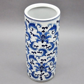 Houck Round Umbrella Stand  - Vase - L20 x W20 x H46 cm - Blue/White
