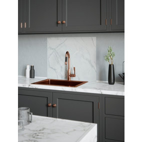 House Beautiful Calacatta Marble Glass Kitchen Splashback 900mm x 750mm