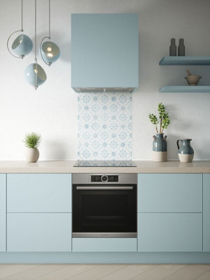 House Beautiful Heritage Sky Blue Glass Kitchen Self Adhesive Splashback 600mm x 750mm