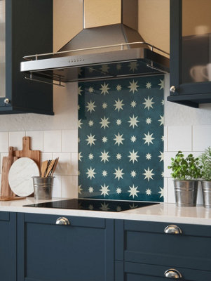 House Beautiful Jasper Indigo Glass Kitchen Self Adhesive Splashback 900mm x 750mm