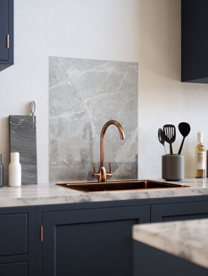 House Beautiful Pietra Grey Glass Kitchen Self Adhesive Splashback 600mm x 750mm