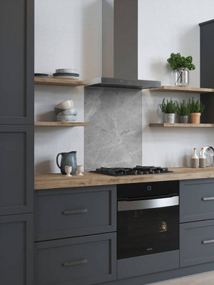 House Beautiful Pietra Grey Glass Kitchen Self Adhesive Splashback 900mm x 750mm