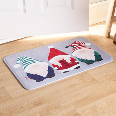 House Door Kitchen Floor Rug Christmas Gonk Mat, Grey - 40 x 60cm