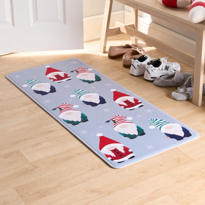 House Door Kitchen Floor Rug Christmas Gonk Runner, Grey - 50 x 120cm