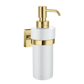 House - Holder in Polished Brass with Porcelain Soap Dispenser
