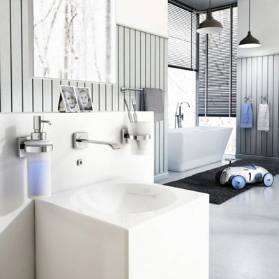 HOUSE - Holder in Polished Chrome with Frosted Glass Soap Dispenser wall mounted