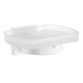 HOUSE Holder with Soap Dish, Matte White/Frosted Glass
