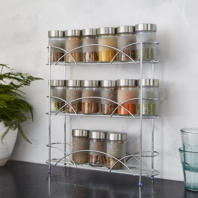 House of Home 3 Tier Freestanding Spice Rack Chrome Steel Kitchen Storage Organiser