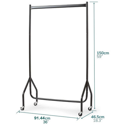 House of Home 3ft Long x 5ft Heavy Duty Clothes Rail In Black Metal