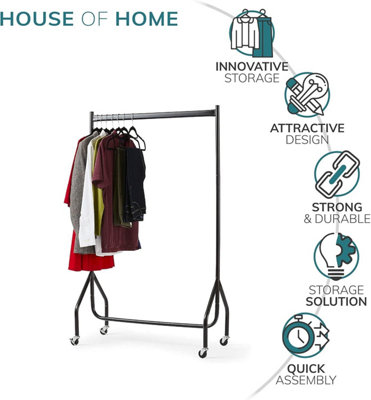 House of Home 3ft Long x 5ft Heavy Duty Clothes Rail In Black Metal - 6