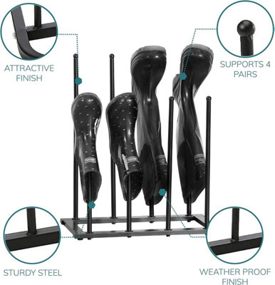 House of Home 4 Pair Dryer Metal Welly Walking Boot Stand Shoe Rack Garden Shed Home Storage - 4