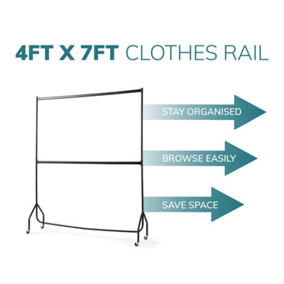 House of Home 4ft long x 7ft Two Tier Heavy Duty Clothes Rail Garment Hanging Rack In Black - 6