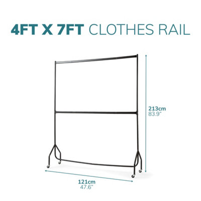 House of Home 4ft long x 7ft Two Tier Heavy Duty Clothes Rail Garment Hanging Rack In Black - 7