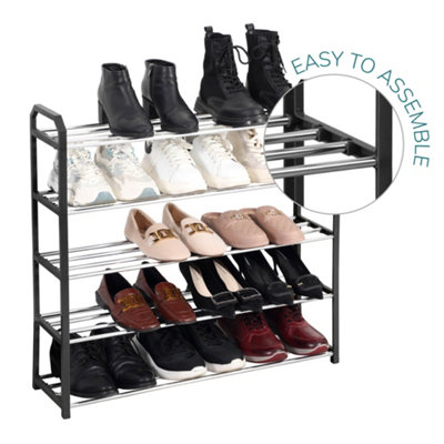 House of Home 5 Tier Shoe Rack Freestanding Metal Rail Stand 15-20 Pairs Quick Build Black - 5