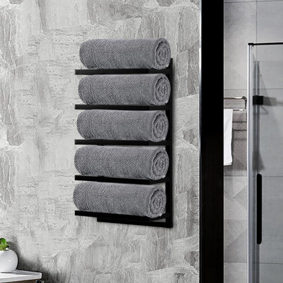 House of Home 5 Tier Towel Holder Rack Bathroom Storage Rack Wall Mounted Quality Black Finish