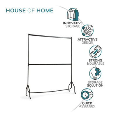 House of Home 5ft long x 7ft Two Tier Heavy Duty Clothes Rail Garment Hanging Rack In Black - 4