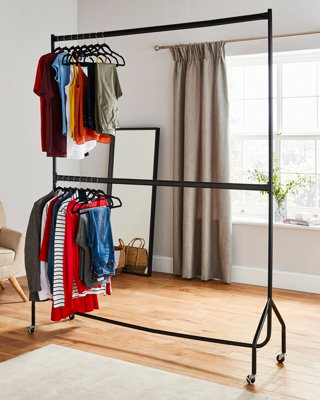 House of Home 6ft long x 7ft Two Tier Heavy Duty Clothes Rail Garment Hanging Rack In Black