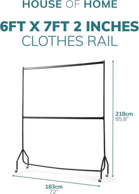 House of Home 6ft long x 7ft Two Tier Heavy Duty Clothes Rail Garment ...