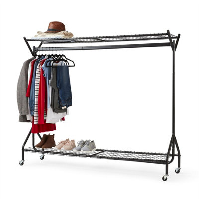 House of Home Black Heavy Duty Metal Clothes Rail on Wheels with