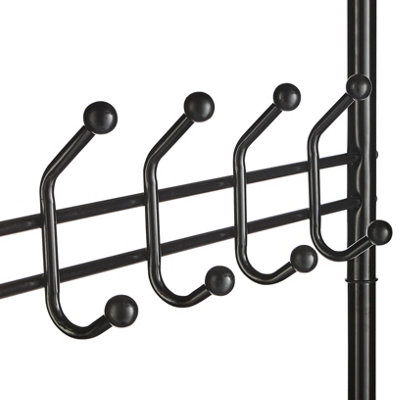 House of Home Black Metal Hat Coat Stand Clothes Plus Shoes Rack Umbrella Steel Stand Hanger Hooks Black - 5