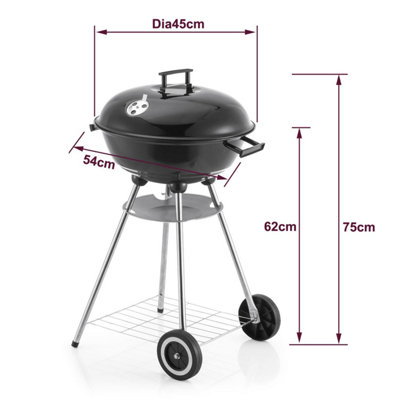 House of Home Charcoal BBQ Black Grill - Portable 45cm Round Barbecue for Outdoor Cooking