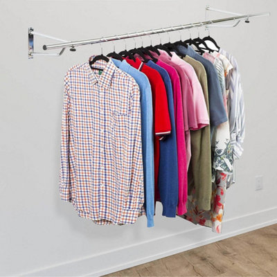 House of Home Chrome Wall Mounted Clothes Rail 4ft Garment Hanging Wardrobe Rack
