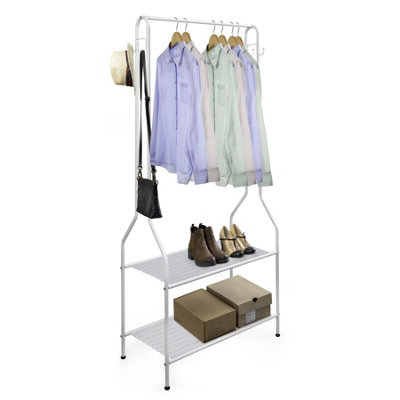 House of Home Clothes Rack Steel White Clothing Rail With Two Shelves ...