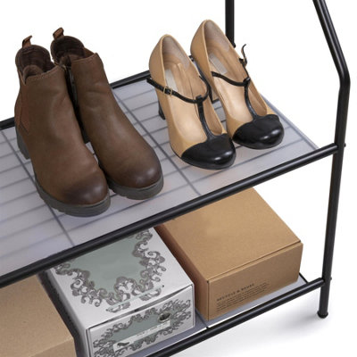 House of Home Clothes Rack With 2 Shoe Shelves Rail For Coats Jackets 4 Hanging Storage Hooks Black - 3