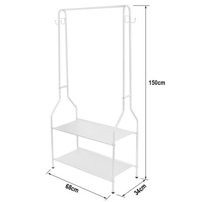House of Home Clothes Rail Free Standing With Two Shelves White