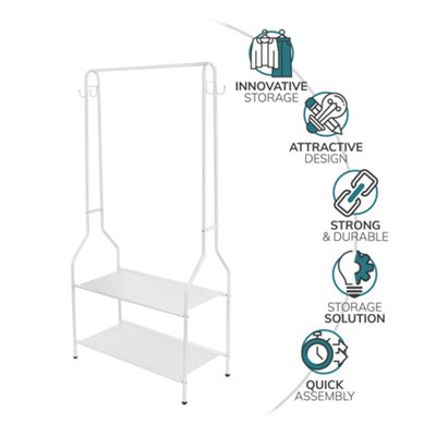 House of Home Clothes Rail Free Standing With Two Shelves White - 6