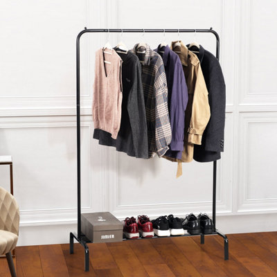 House of Home Clothes Rail Heavy Duty Single Rack Black Freestanding With Shoe Shelf DIY at B Q