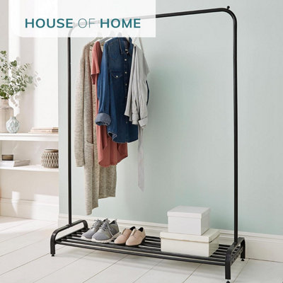 House of Home Clothes Rail Heavy Duty Single Rack Black Freestanding With Shoe Shelf - 3