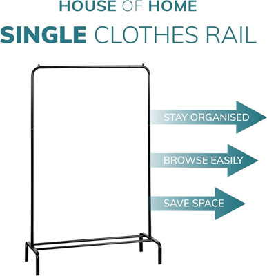 House of Home Clothes Rail Heavy Duty Single Rack Black Freestanding With Shoe Shelf - 4