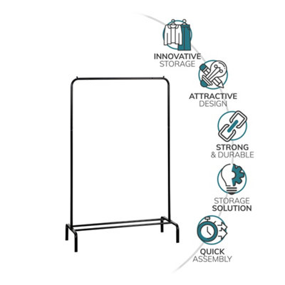 House of Home Clothes Rail Heavy Duty Single Rack Black Freestanding With Shoe Shelf - 5