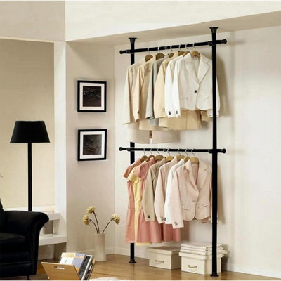 House of Home Clothes Rail Telescopic Wardrobe Organiser Hanging Clothing Rack Adjustable Storage Black