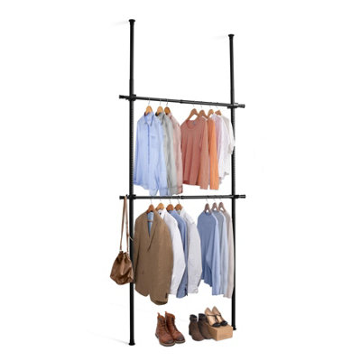 House of Home Clothes Rail Telescopic Wardrobe Organiser Hanging Clothing Rack Adjustable Storage Black - 3