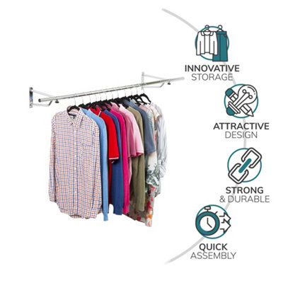 House of Home Clothes Rail Wall Mounted Garment Hanging Wardrobe Rack Storage 6ft Length Chrome - 4
