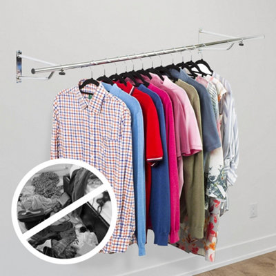 House of Home Clothes Rail Wall Mounted Garment Hanging Wardrobe Rack Storage 6ft Length Chrome - 6