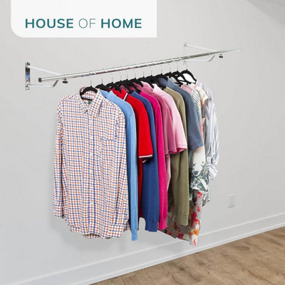 House of Home Clothes Rail Wall Mounted Garment Hanging Wardrobe Rack Storage 6ft Length Chrome - 7