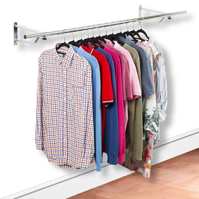House of Home Clothes Rail Wall Mounted Garment Hanging Wardrobe Rack Storage Size 4ft Long - 4