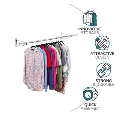 House of Home Clothes Rail Wall Mounted Garment Hanging Wardrobe Rack Storage Size 4ft Long - 5